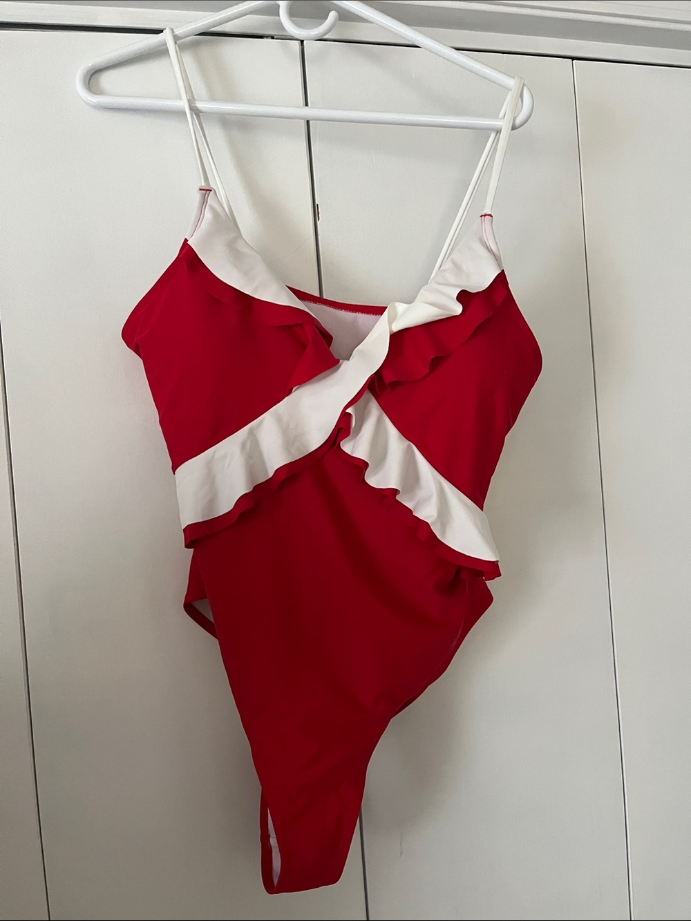 Amazon Red and White Ruffle One-Piece Swimsuit